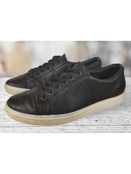 Ecco Shoes - Ecco Womens Size 7 Leather Soft 7 Danish Design Black Sneaker Shoes EU 38